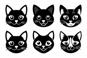 cat head icon set line art silhouette vector illustration