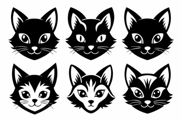 cat head icon set line art silhouette vector illustration