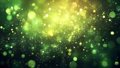Abstract green background with low-poly triangles and bokeh lights