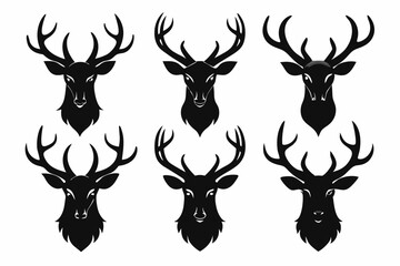 deer head icon set line art silhouette vector illustration