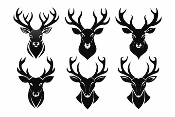deer head icon set line art silhouette vector illustration
