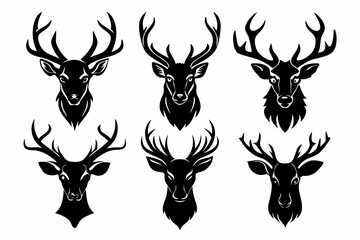 deer head icon set line art silhouette vector illustration