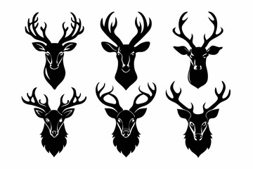 deer head icon set line art silhouette vector illustration