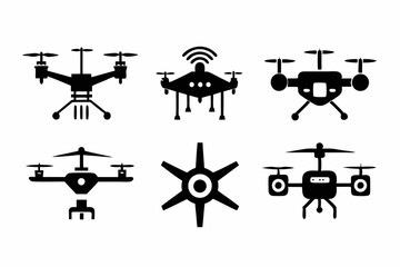 drone icon set line art silhouette vector illustration