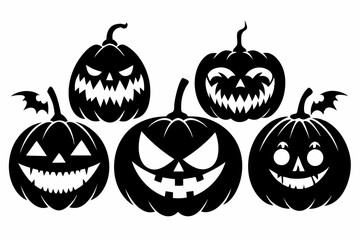 halloween horror pumpkin set line art silhouette vector illustration