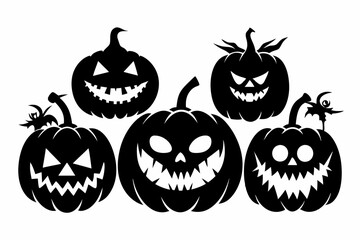 halloween horror pumpkin set line art silhouette vector illustration