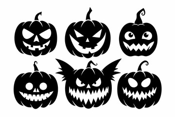 halloween horror pumpkin set line art silhouette vector illustration