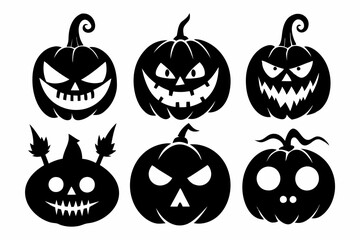 Obraz premium halloween horror pumpkin set line art silhouette vector illustration