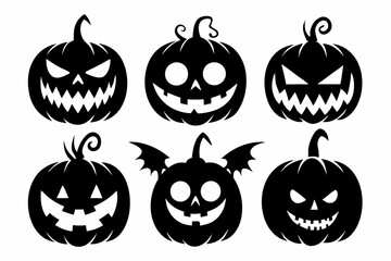 halloween horror pumpkin set line art silhouette vector illustration
