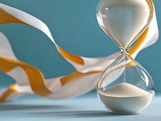 Witness the majesty of time's passage with our stunning image A colossal hourglass with cosmic sand drifting between two dimensions, showcasing the infinite dance of existence This conceptual artwork