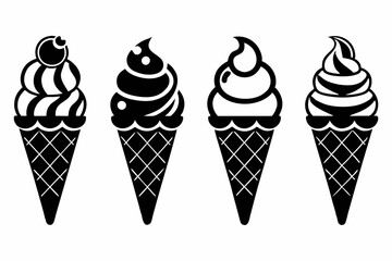 ice cream cone icon set line art silhouette vector illustration
