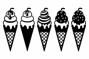 ice cream cone icon set line art silhouette vector illustration