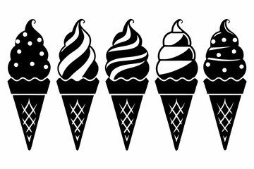 ice cream cone icon set line art silhouette vector illustration