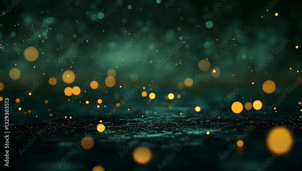 Wall mural abstract dark green background with triangles and bokeh lights, 3d rendering, hd.