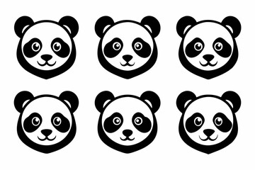 panda head logo icon set line art silhouette vector illustration