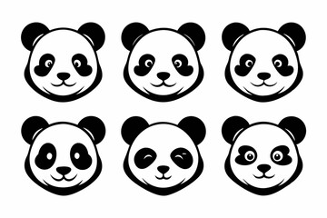 panda head logo icon set line art silhouette vector illustration