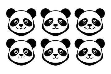 panda head logo icon set line art silhouette vector illustration