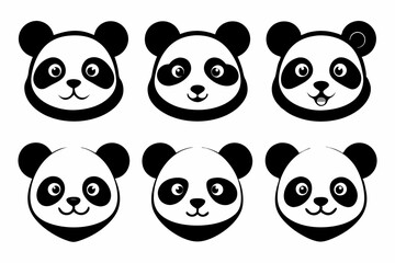 panda head logo icon set line art silhouette vector illustration