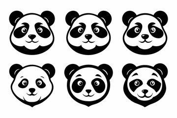 Fototapeta premium panda head logo icon set line art silhouette vector illustration