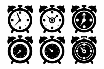 retro alarm icon set line art silhouette vector illustration