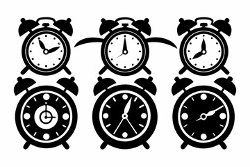 retro alarm icon set line art silhouette vector illustration
