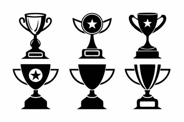trophy icon set line art silhouette vector illustration