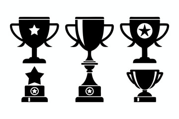 trophy icon set line art silhouette vector illustration