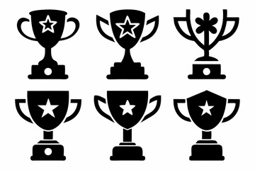 trophy icon set line art silhouette vector illustration