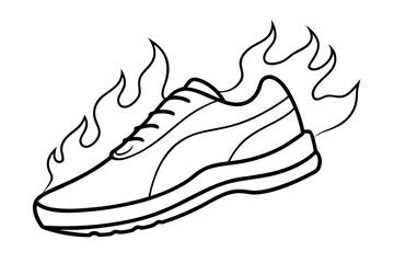 fiery running shoes line art silhouette vector illustration
