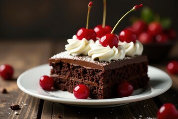 Rich dark chocolate cake, cherries, whipped cream, pastry, germany, chocolate cake