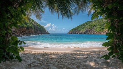 Tropical Beach with Lush Greenery