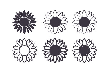 Sunflower logo silhouette vector, black silhouette of a sunflower on an isolated background, sunflower icon vector silhouette, sunflower logo in black silhouette style