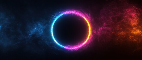 Obraz premium Vibrant glowing circular ring with black void in deep space background