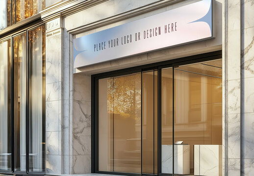 Elegant Marble Shop Sign Mockup &ndash; Daylight Storefront Branding Template with Light Facade