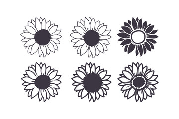 Sunflower logo silhouette vector, black silhouette of a sunflower on an isolated background, sunflower icon vector silhouette, sunflower logo in black silhouette style