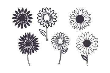 Sunflower Silhouette Vector Pack, Nature-Inspired Graphic Elements Vector Graphic Clipart Isolated Illustration
