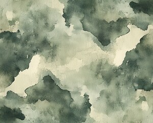 Abstract watercolor camo pattern in olive green and beige tones.