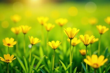 Obraz premium Vibrant yellow buttercups fill sunny meadow background, scenery, wildflowers, flowers