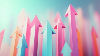 Abstract futuristic business growth concept with colorful upward arrows symbolizing financial success, innovation, and economic expansion.