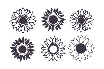 Sunflower Silhouette Set Vector Graphic Clipart Isolated Illustration