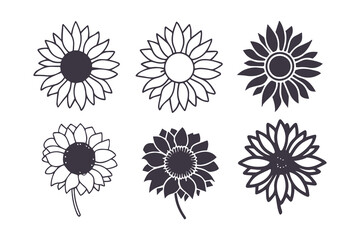 Fototapeta premium Sunflower Silhouette Set Vector Graphic Clipart Isolated Illustration