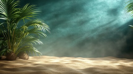 Tropical Beach Sand with Palm Leaves