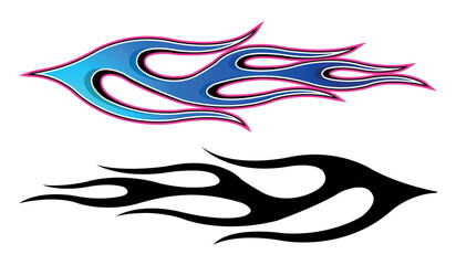 Blue flame electric sport car speed decal vinyl sticker. Racing car tribal fire flames vector art graphic.