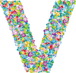 Vector colorful gem stones font, letter V