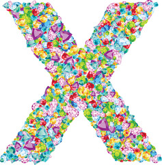 Vector colorful gem stones font, letter X