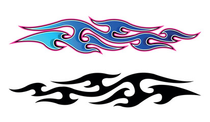 Blue flame electric sport car speed decal vinyl sticker. Racing car tribal fire flames vector art graphic.