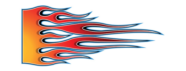 Fire flames racing car decal vector art graphic. Burning tire and flame sports car body side vinyl decal. Side speed decoration for cars, auto, truck, boat, suv, motorcycle.