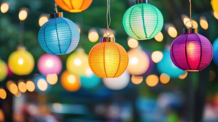 Obraz premium A vibrant night market scene filled with colorful lights and cultural diversity.