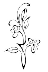decorative twig with stylized flowers and leaves; graphic design