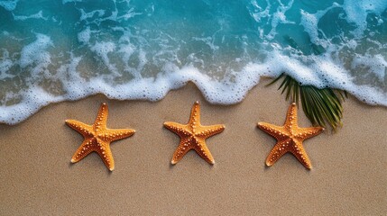 Starfish on Sandy Beach with Ocean Waves